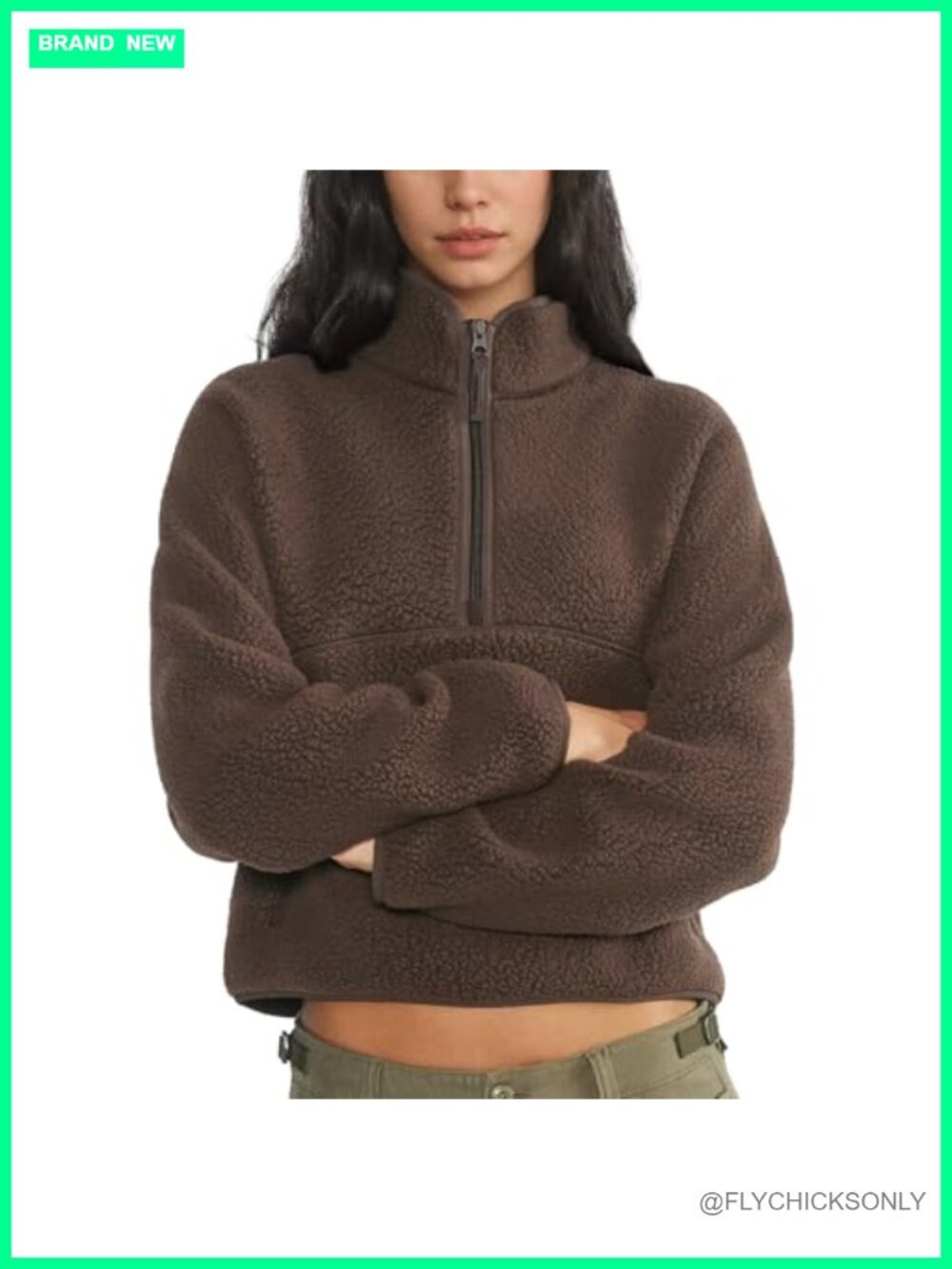 Womens Sherpa Fleece Quarter Zip Sweatshirt Pullover Warm Fuzzy Jacket